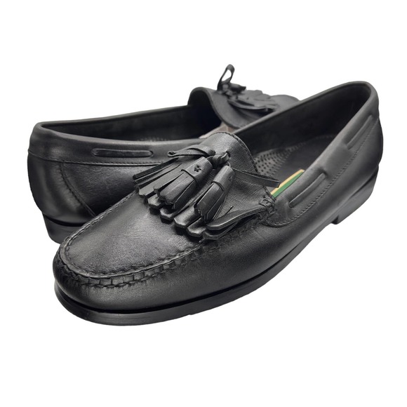 Cole Haan | Men | Matte Black Leather Kilted Tassel Loafers | Size 11 D - Picture 1 of 12